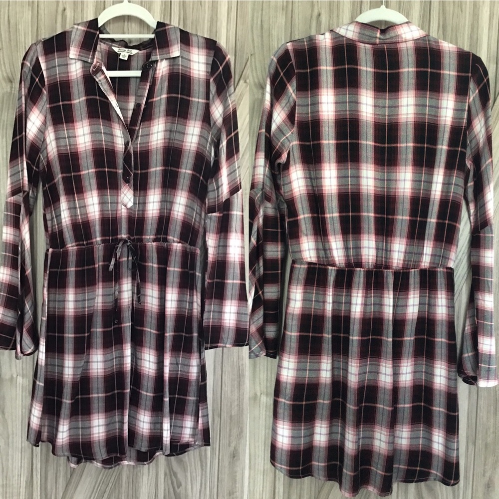 Plaid maroon shirt dress